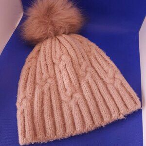 Express Hat Cap Knit Faux Fur Pom Pom Beanie Womens One Size Winter